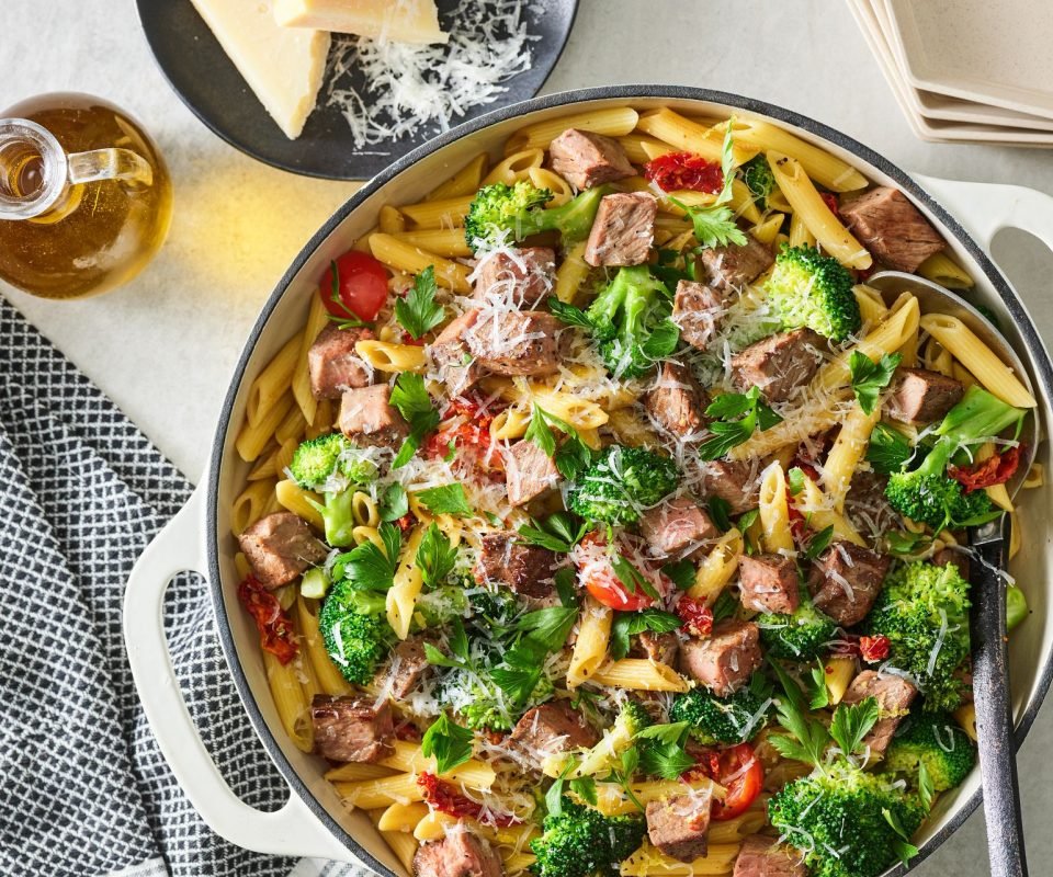 Cheesy Prime Rib Pasta with Broccoli